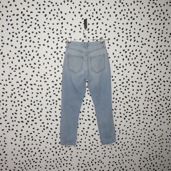 Agolde Light Wash Distressed Riley High Rise Straight Leg Cropped Jeans - Picture 6 of 12